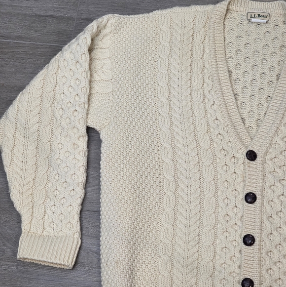 Vintage 90's L.L. Bean Ireland Wool Knit Fishermen Cardigan Sweater Men XL - Picture 3 of 8